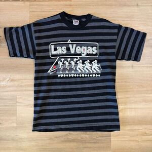 Vintage Y2K Las Vegas Nevada Black And Gray Striped Shirt Size Medium 90s Retro